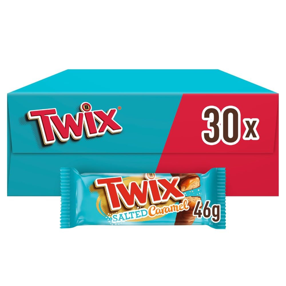 Batoane de ciocolată Twix cu caramel sărat | Pachet vrac de ciocolată | 30 de batoane duble (30 x 46g)