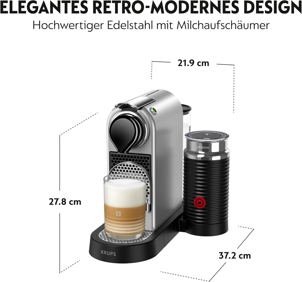 Espressor cu capsule Nespresso XN761B Citiz&Milk | Mod standby automat | 1260 wați | Capacitate rezervor apă: 1 l | Presiune pompă: 19 bar | Argintiu