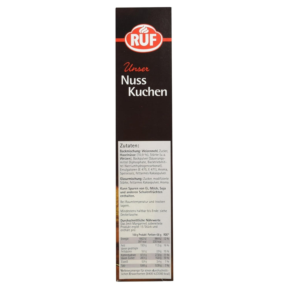 RUF Nusskuchen, Backmischung Mit Schneller Und Einfacher Zubereitung, Nussig Und Locker Mit Glasur, Als Grundlage Für Rüblikuchen, Vegan, 1 X 520G Naty Shop