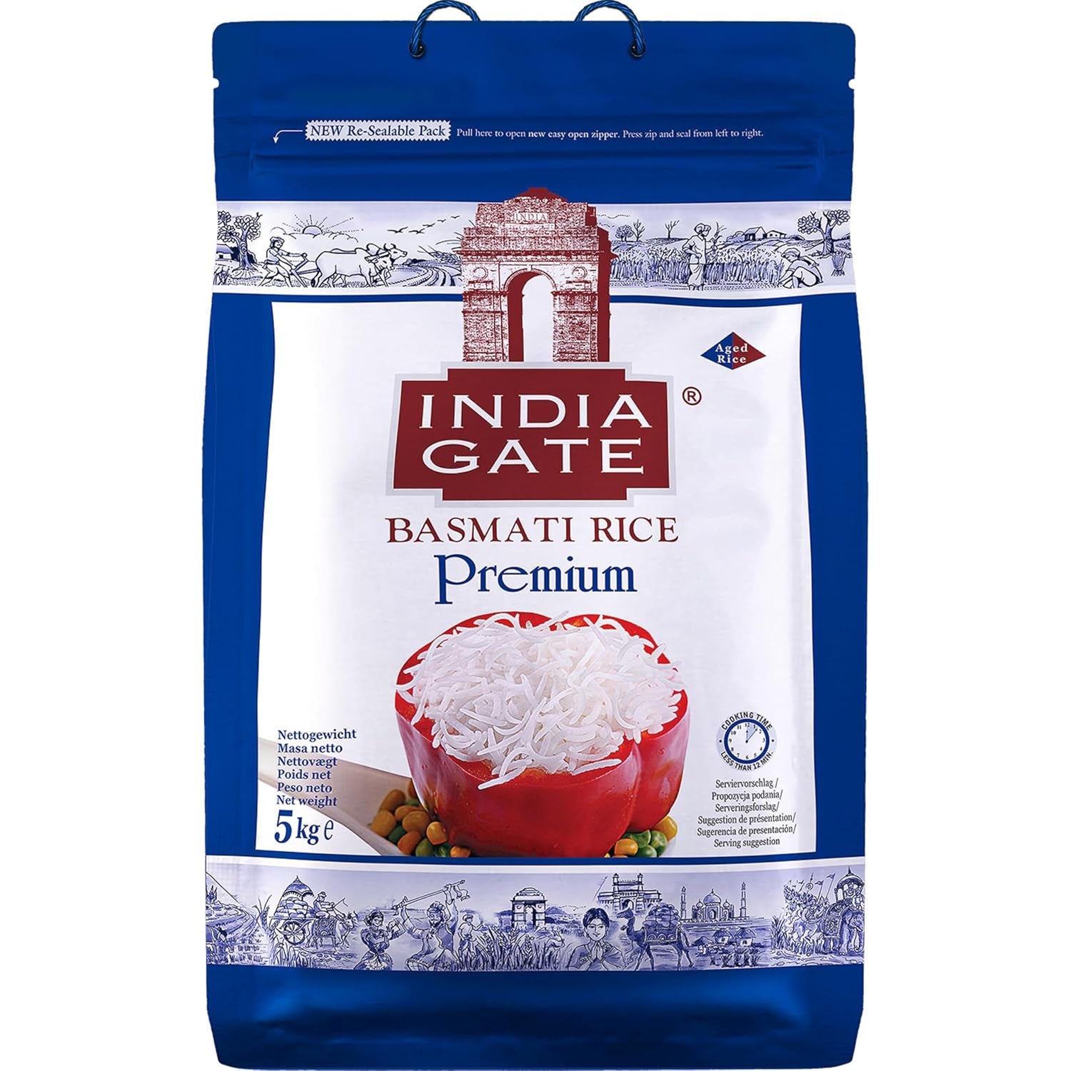 Orez Basmati Premium INDIA GATE – Orez cu bob lung fin, aromat, din India, bob lung fin (1 x 5 kg)