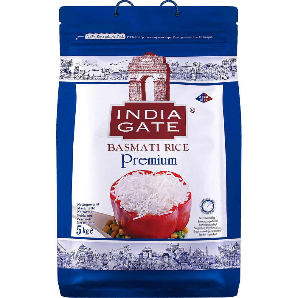 Orez Basmati Premium INDIA GATE – Orez cu bob lung fin, aromat, din India, bob lung fin (1 x 5 kg)