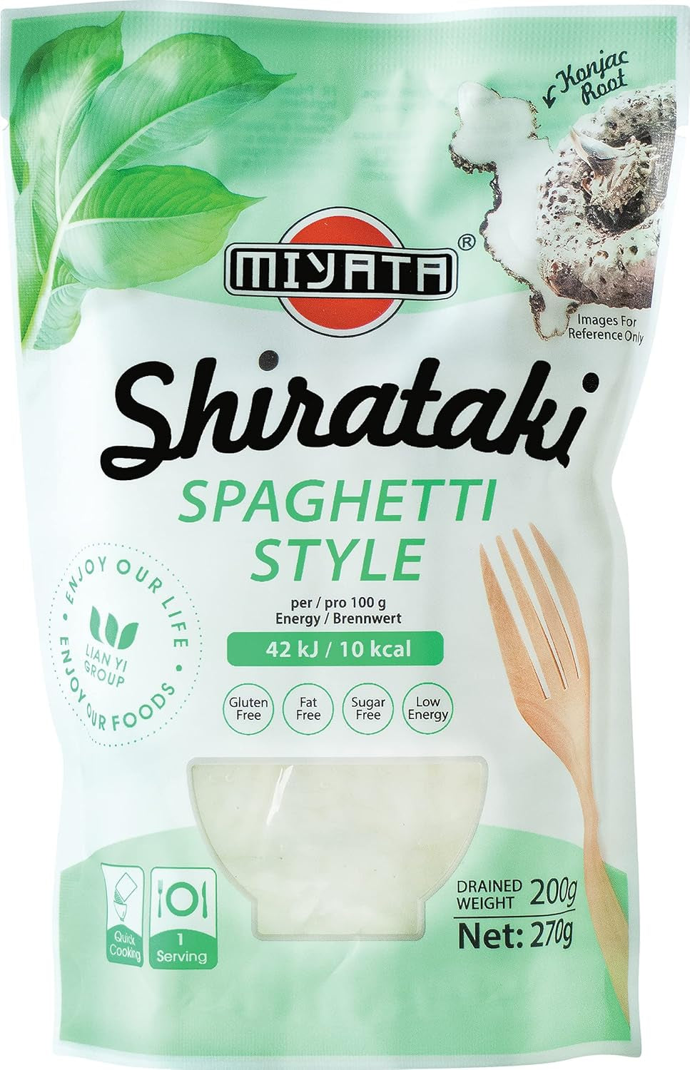 Miyata Shirataki în stil spaghete, tăiței din făină de konjac, 1 pachet (1 x 270 g)