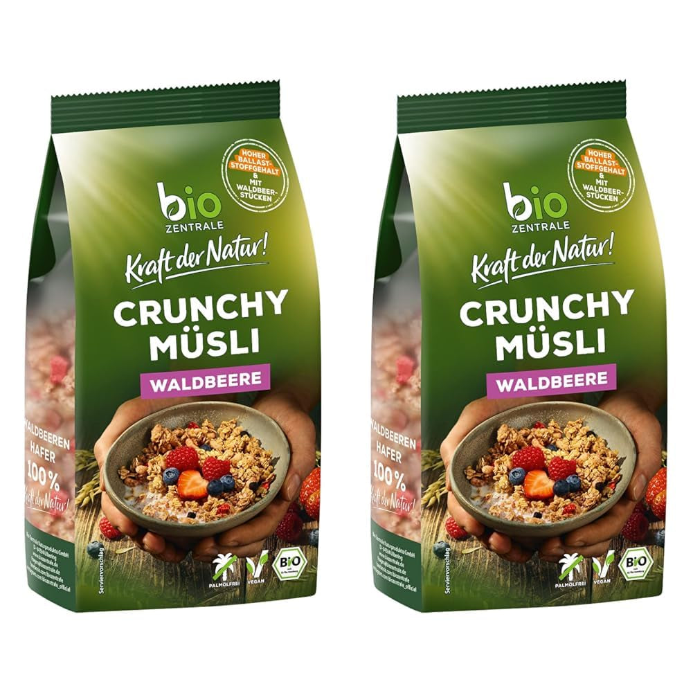Muesli crocant cu fructe de pădure Biozentrale | 375 g Muesli organic | Ideal pentru micul dejun și pentru paharul tău de muesli la pachet | O alternativă la batoanele de muesli