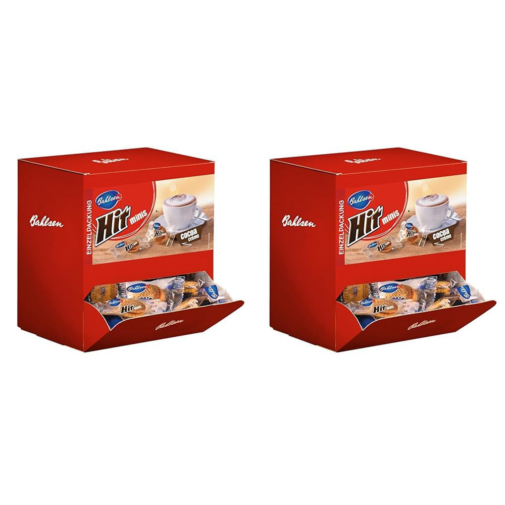 BAHLSEN Hit Minis 975g - Display de tejghea cu aproximativ 150 de pachete porționate, mini biscuiți dubli cu umplutură delicioasă de cremă de cacao, ideali cu cafea, biscuiți cu ciocolată (pachet de 2)