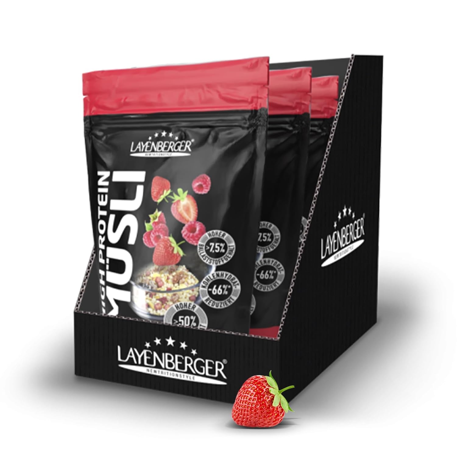 Layenberger 3K High Protein Müsli, 50% Eiweiß Und 18% Kohlenhydrate - Single Pack (1X 390 G) - Schoko-Nuss Cereale Naty Shop 1.08 Kg (1Er Pack) Rote Beeren Mix