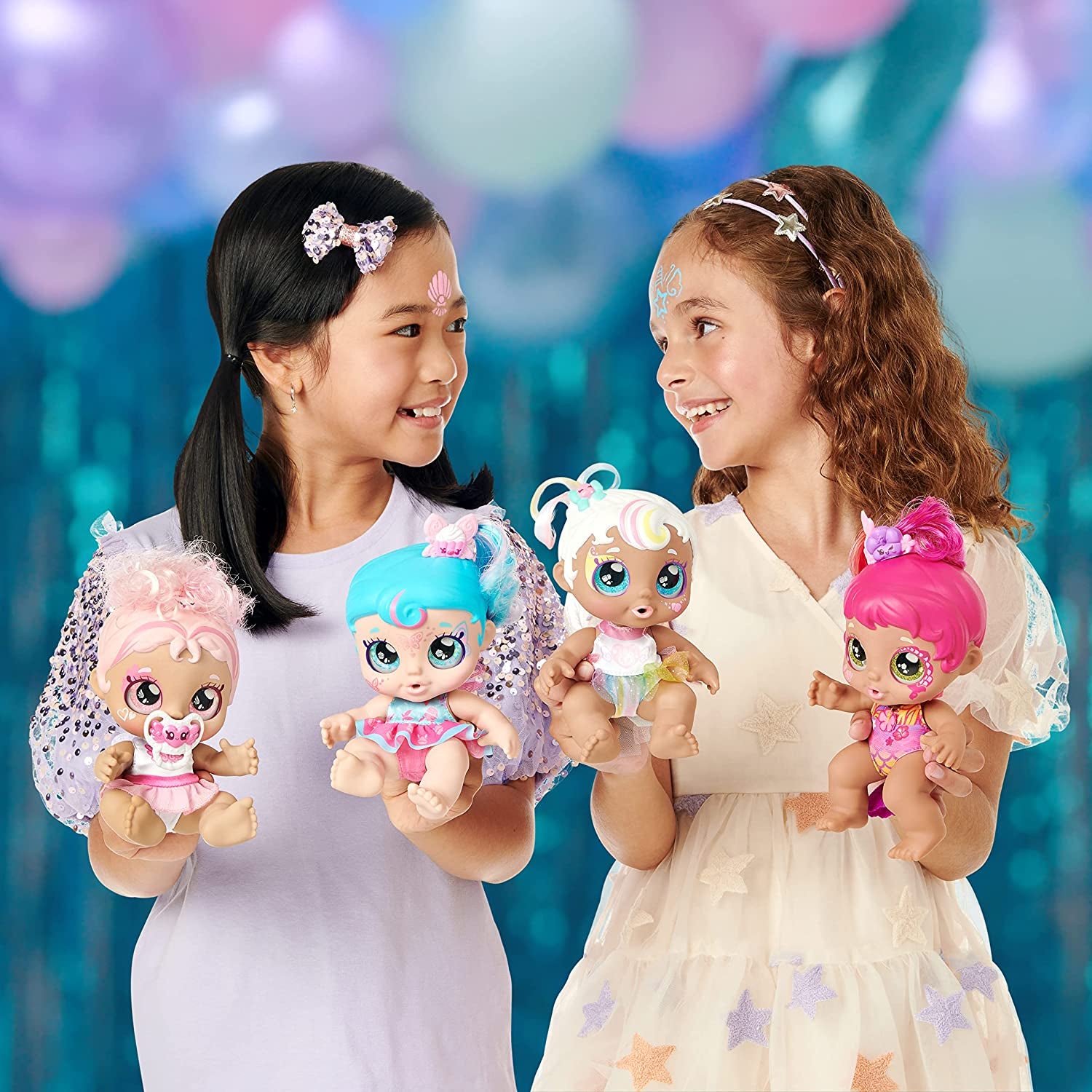Babyschwester-Puppe Mni Mello als Einhorn, 1 Puppe mit Spielzeugschnuller und Zauberschwamm für magische Gesichtsbemalung. Große, glitzernde Augen, biegsame Arme und Beine, 50275