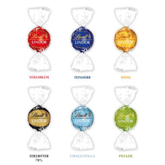 Lindt Ciocolată LINDOR, Vitrină de Tejghea | 1718 g | Aprox. 138 trufe în varietățile Lapte, Neagră 70%, Seminegră, Stracciatella, Albă, Fistic | Set Cadou Ciocolată | Cadou Ciocolată | Pachet Vrac