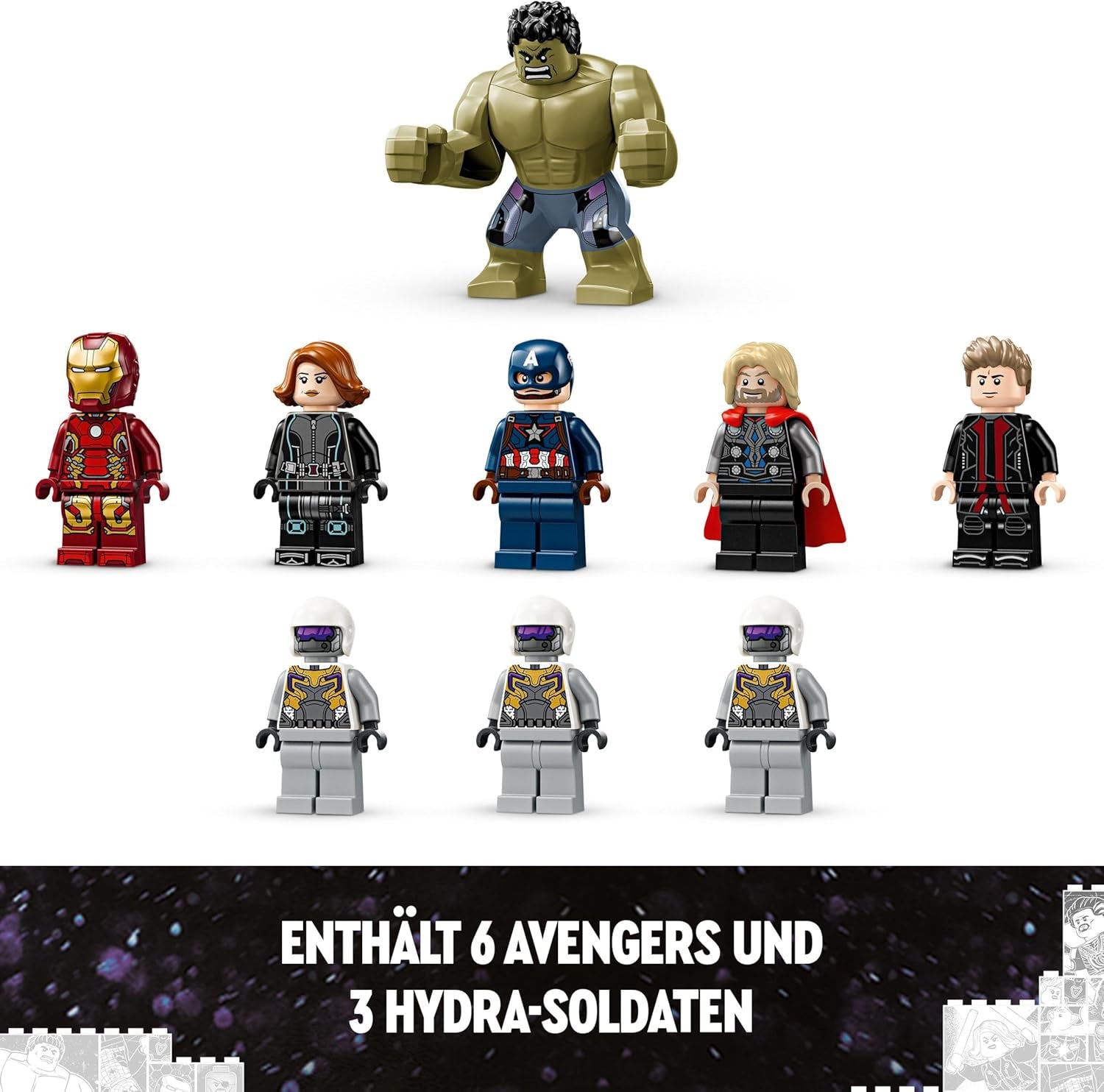 LEGO Marvel Avengers Assemble: Age of Ultron, set de construit și jucat cu 8 minifigurine de supereroi precum Thor, Hulk și Iron Man, jucărie de construit pentru băieți și fete, set de aventură 76291 Seturi de constructie Besuche den LEGO-Store