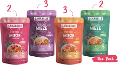Sanabelle Freshe Mieze - Mixtray | 10 x 100g Mixpack | 4 varietăți delicioase de hrană pentru pisici de încercat | Hrană umedă pentru pisici gătită la abur, exact ca proaspăt gătită