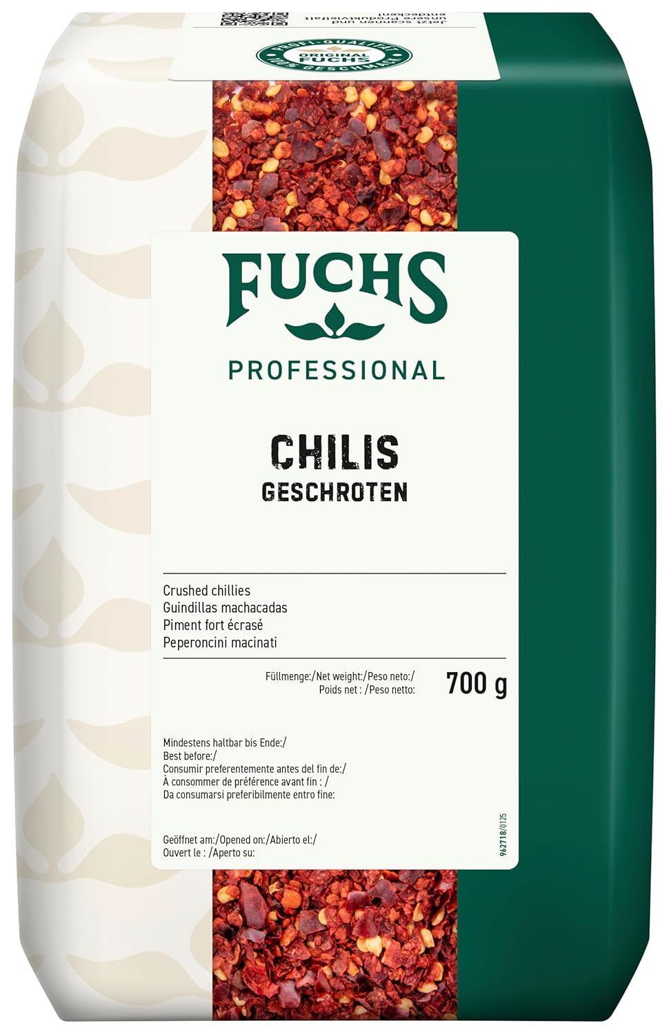 Fuchs Professional - Chilis geschroten | Verleiht Chili con Carne die richtige Schärfe | Profi-Qualität für Großverbraucher | 0,7 kg im recyclebaren Beutel