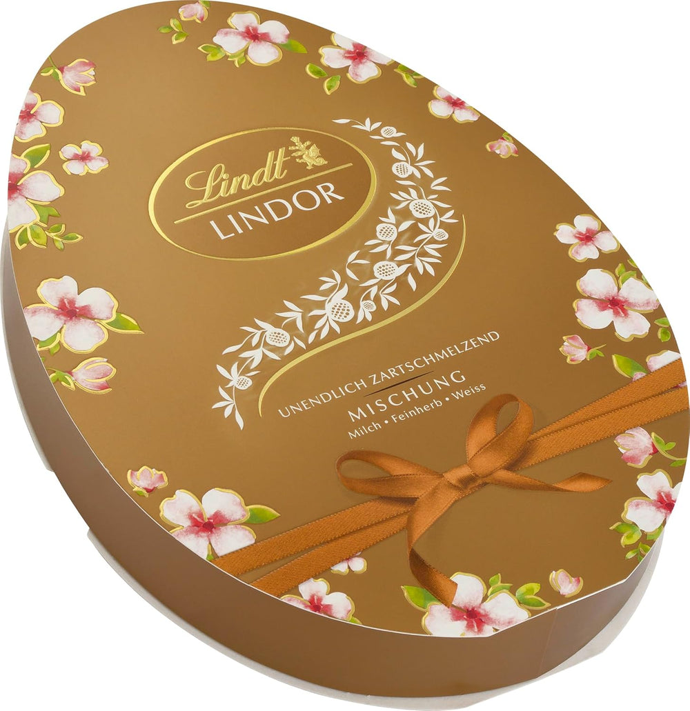 Mix de Paște Lindt Chocolate LINDOR | Casetă 144g | Ouă LINDOR care se topesc în gură în trei variante: Ciocolată cu lapte, Ciocolată neagră, Alune | Ciocolată de Paște | Cadou de ciocolată | 1 pachet