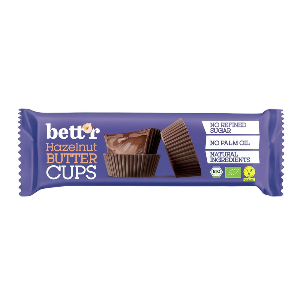 Bett'r Guilt Free Organic Hazelnut Buttercups. 100% vegan, fără gluten și fără lactoză - 12 x 39 g