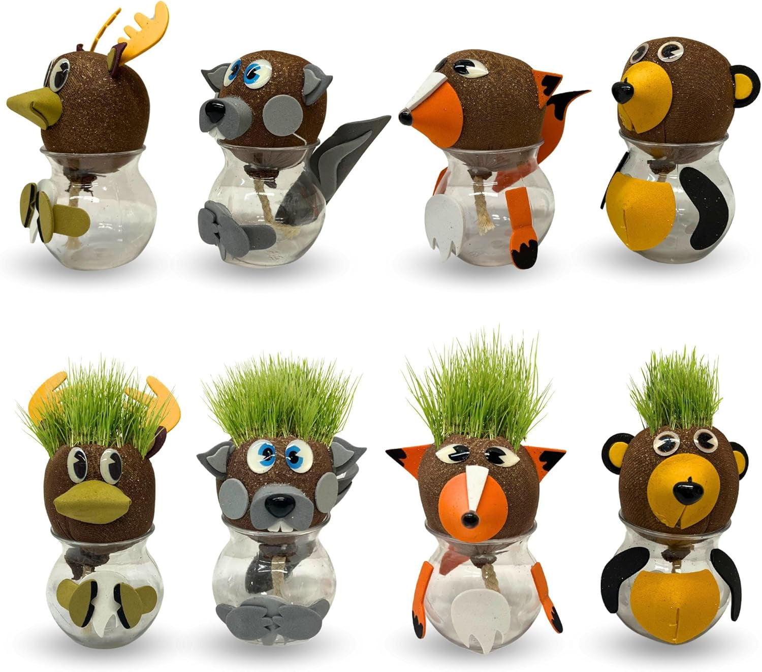 Bada Bing Graskopf 4er Set inkl. Wasserbehälter Waldtiere DIY Tiere – Rasenkopf Tierkopf mit Rasensamen – Experiment für Kinder – Spaß mit Lerneffekt – Geschenk Mitbringsel Kindergeburtstag Mitgebsel