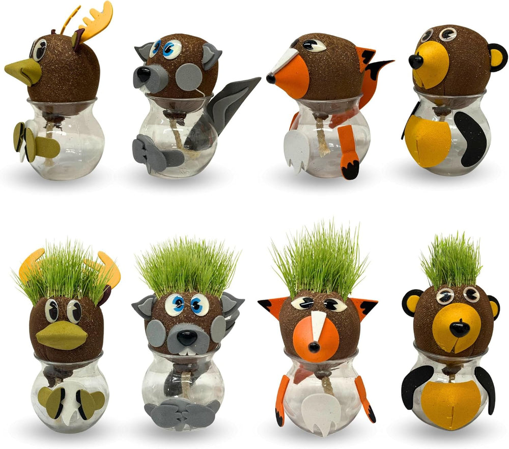 Bada Bing Graskopf 4er Set inkl. Wasserbehälter Waldtiere DIY Tiere – Rasenkopf Tierkopf mit Rasensamen – Experiment für Kinder – Spaß mit Lerneffekt – Geschenk Mitbringsel Kindergeburtstag Mitgebsel