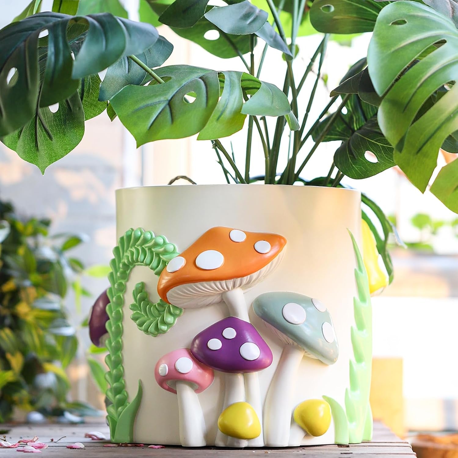 Ghivece de flori colorate GUGUGO, jardinieră curcubeu drăguță și unică cu drenaj, ghivece de flori retro vintage pentru uz interior și exterior, ghiveci de grădină suculente eclectic pentru stil boho, modern