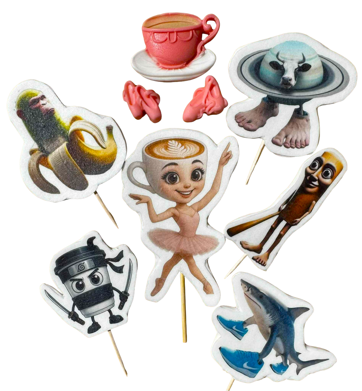 Set 9 decoratiuni comestibile, Ballerina Cappuccina Decoratiuni din Pasta de Zahar Nati Shop