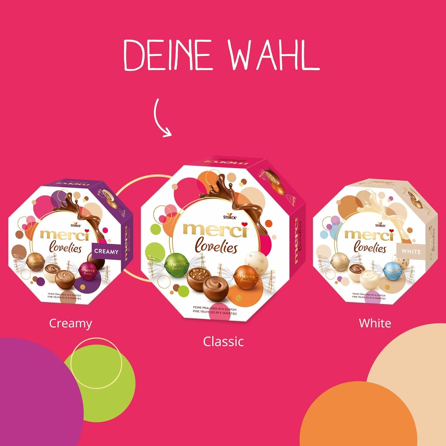 merci lovelies Classic – 1 x 185 g – Cutie de praline cu 5 specialități de ciocolată umplute – Bile de ciocolată pentru a fi împărțite și oferite cadou