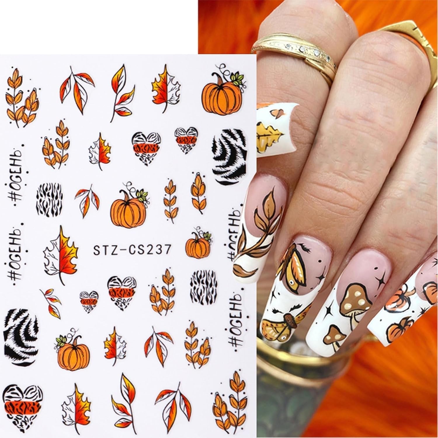 JMEOWIO Nagelsticker Herbst 9 Blatt Nail Art Sticker Selbstklebend Nagelaufkleber Kürbis Ahornblatt Erntedankfest Dekoration Nageldesign Zubehör