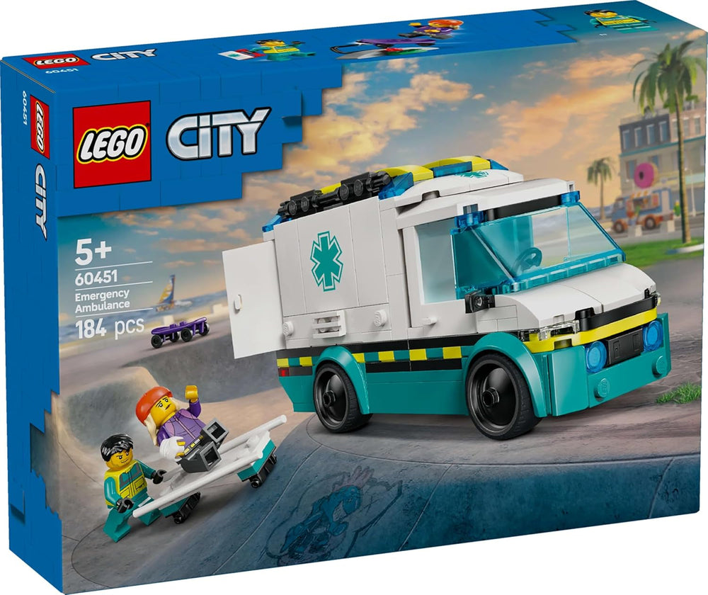 LEGO City Ambulanță - jucărie cu 2 minifigurine (skateboarder și șofer) - jucărie educativă pentru băieți și fete de la 5 ani - idei de cadouri pentru ziua de naștere și de sărbători 60451 Seturi de constructie Besuche den LEGO-Store