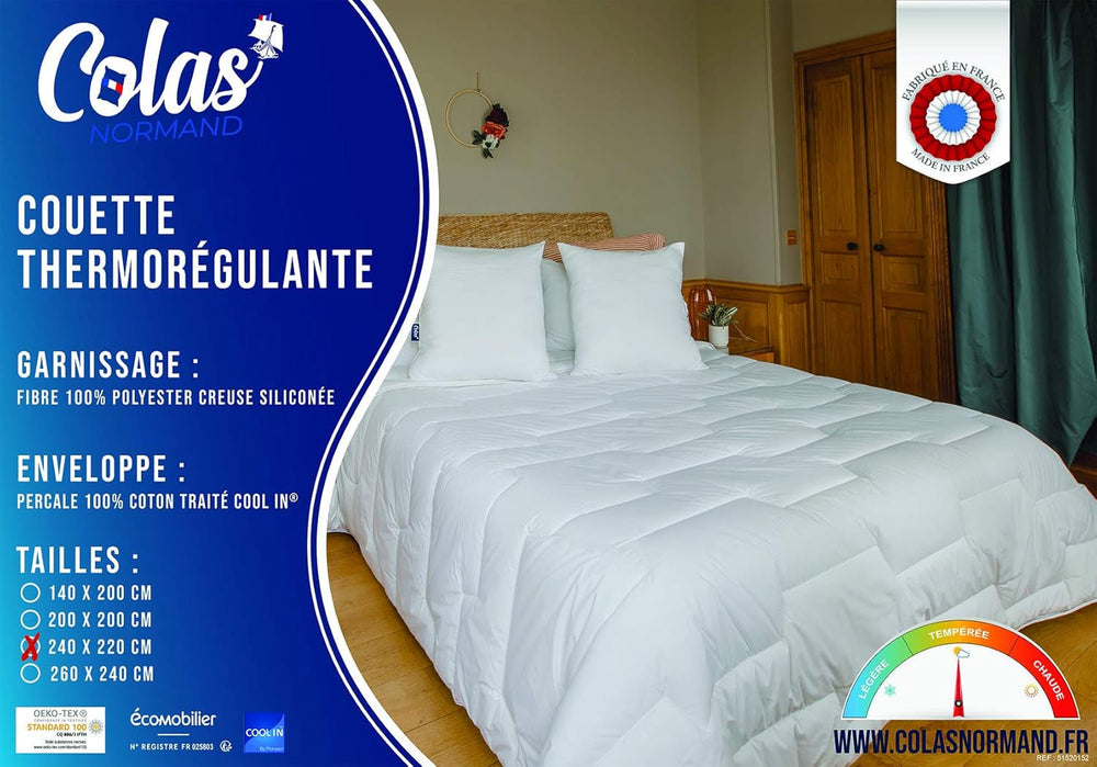 Plapumă termoregulatoare, Temperată, 240 X 220 Cm, Transpirație, Ventilație optimă, 100% bumbac, Percale, Fresh Feel, Franceză Plapumi si pilote Naty Shop