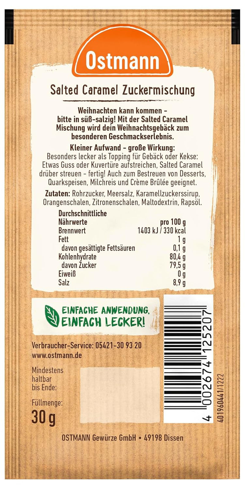 Ostmann Gewürze – Salted Caramel Zuckermischung, süß-salzige Mischung für Kekse, Gebäck und Desserts, 30 g im Beutel