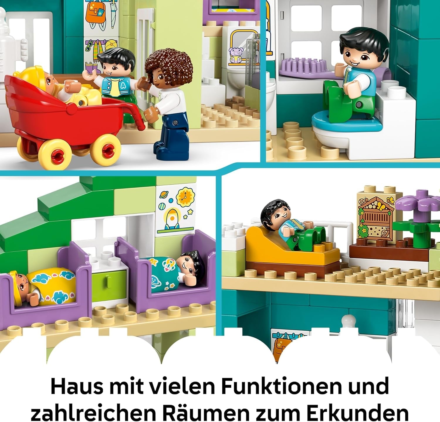 LEGO DUPLO 3-in-1 Modernes Familienhaus mit Figuren - Kleinkinder Lernspielzeug für Feinmotorik - Montessori Spielzeug mit Puppenhaus Zubehör - Geschenk für Mädchen und Jungen ab 2 Jahren - 10470