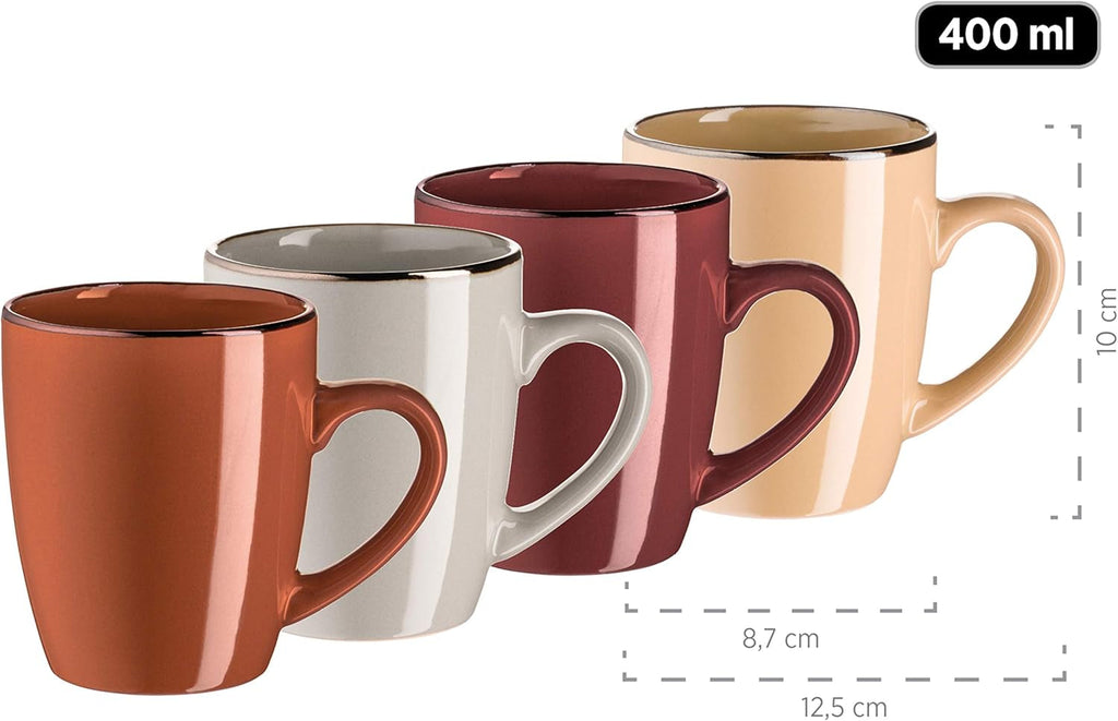 MÄSER 931871 Metallic Rim, Veselă modernă pentru 4 persoane cu margine de culoarea alamei, serviciu combinat din 16 piese Seturi vesela masa Naty Shop