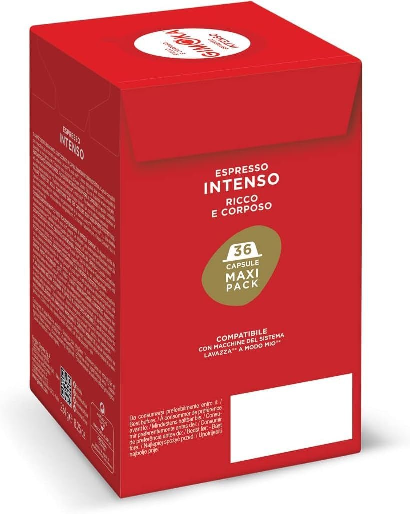 Gimoka Kaffeekapseln Espresso Intenso Kaffeemischung, Intensität 12-144 Kapseln Kompatibel mit Lavazza* A Modo Mio* Haushalts-Espressomaschinen, 144 Stück (4 x 36 Getränke) Hergestellt in Italien