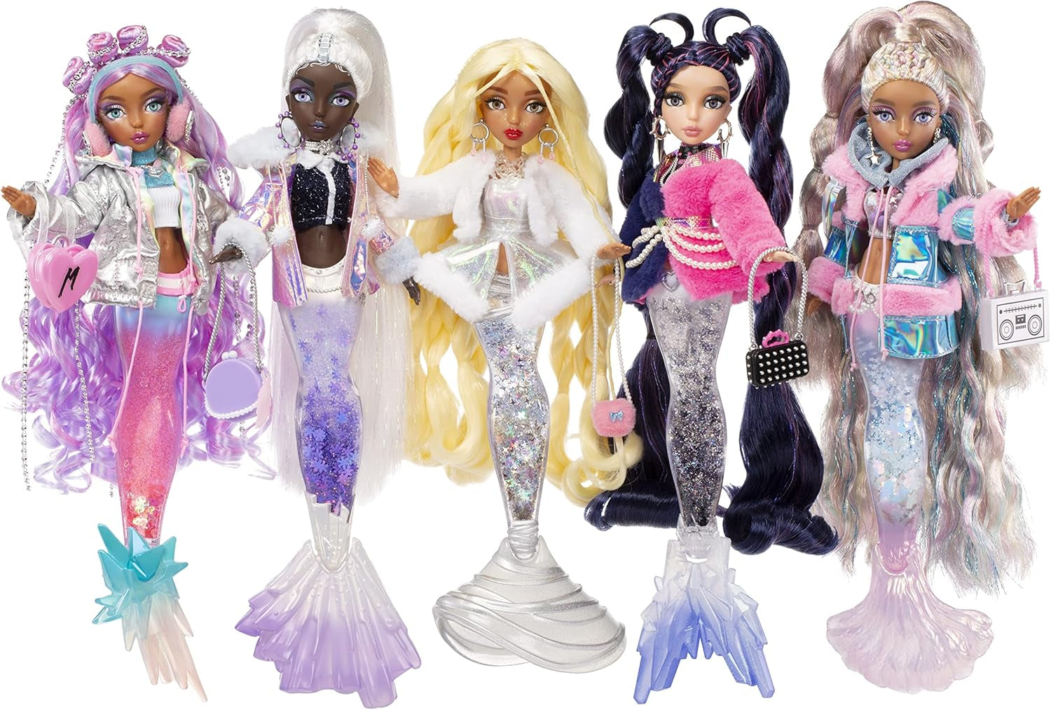 Mermaze Mermaidz™ Winter Waves Crystabella™ Meerjungfrau-Modepuppe mit Farbwechsel-Flosse, glitzerndem Schwanz und Zubehör