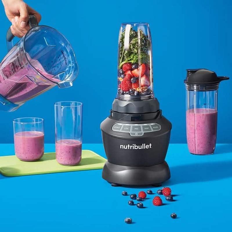 Nutribullet Full Size Blender, Elektrischer Mixer, Multifunktionaler Stabmixer, Professioneller Mixer, 1000 Watt Leistung, 1,6L Becher, Grau, NBF450DG Bucatarie Naty Shop