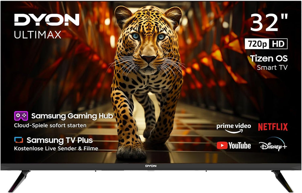 DYON ULTIMAX 32H-TI-W - Televizor inteligent HD de 32 inch (80 cm) cu sistem de operare Samsung Tizen, tuner triplu (DVB-C/-S2/-T2), Samsung Smart Hub, Prime Video, Netflix, Disney+ [2025]