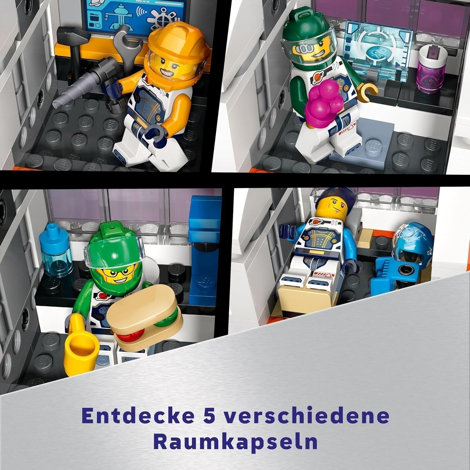 Stație spațială modulară LEGO City Space, model de navă spațială cu vehicule spațiale, cadou pentru copii, băieți și fete de la 7 ani, stație de cercetare modulară cu 6 figurine de astronauți 60433 Seturi de constructie Besuche den LEGO-Store