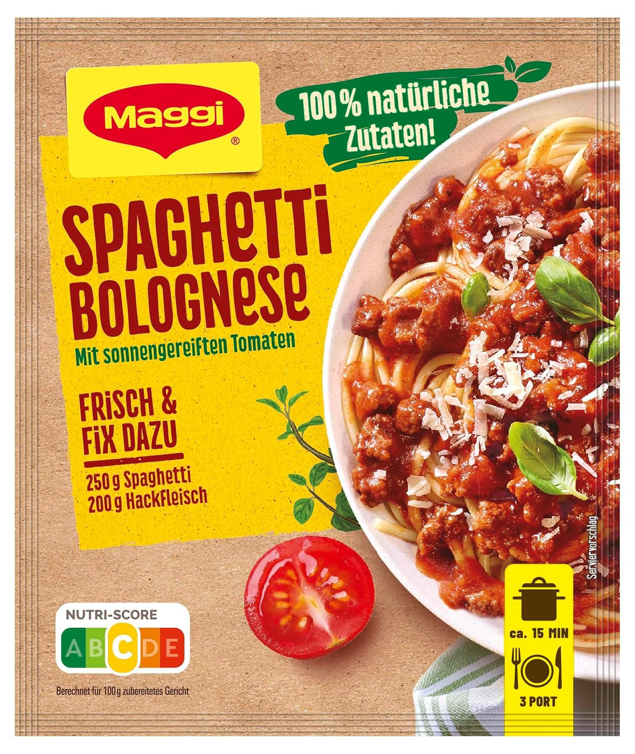 MAGGI Fix für Spaghetti Bolognese, Würzmischung, 100% natürliche Zutaten, für 3 Portionen, 1er Pack (1 x 36g Packung)