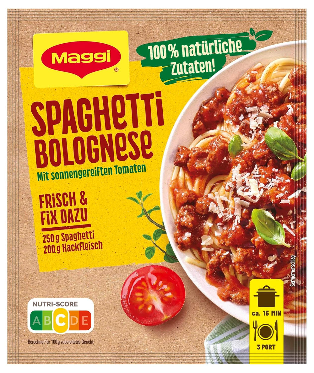 MAGGI Fix für Spaghetti Bolognese, Würzmischung, 100% natürliche Zutaten, für 3 Portionen, 1er Pack (1 x 36g Packung)