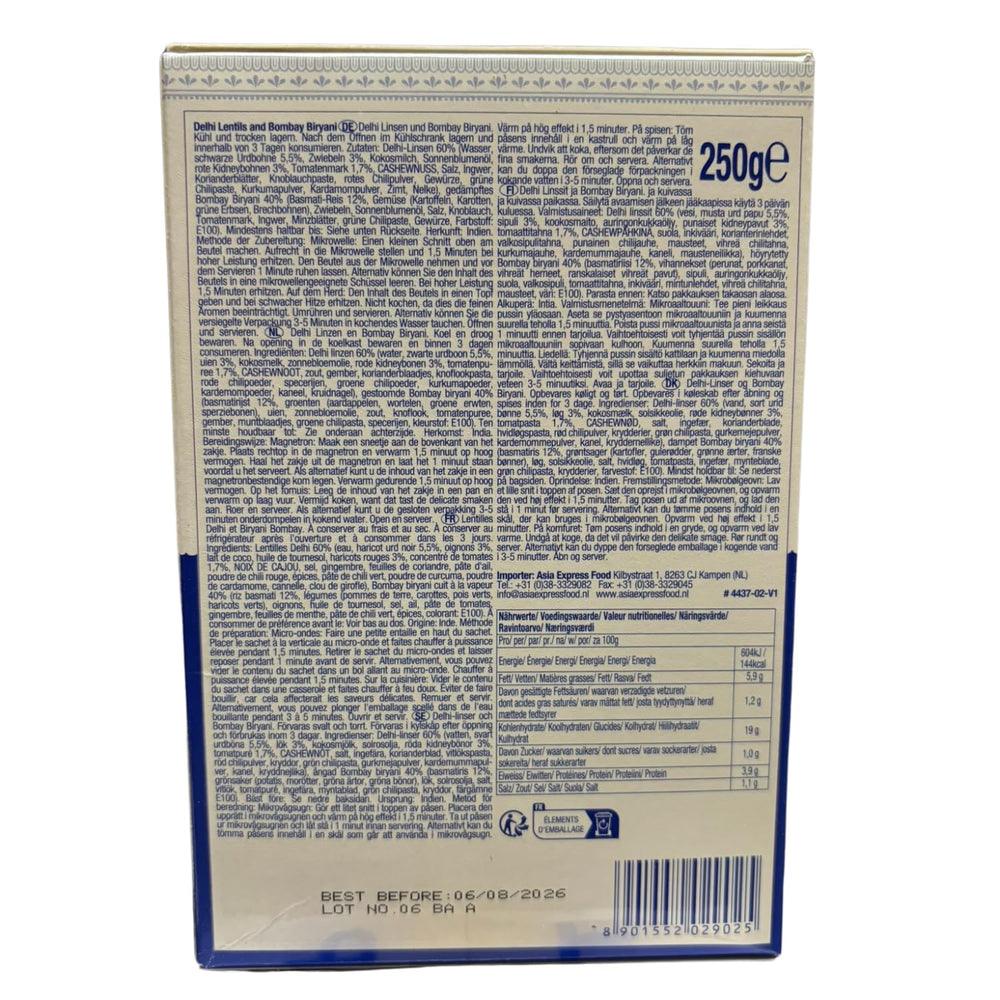 ASHOKA - Linte Delhi instant și Bombay Biryani - (1 x 250 g)