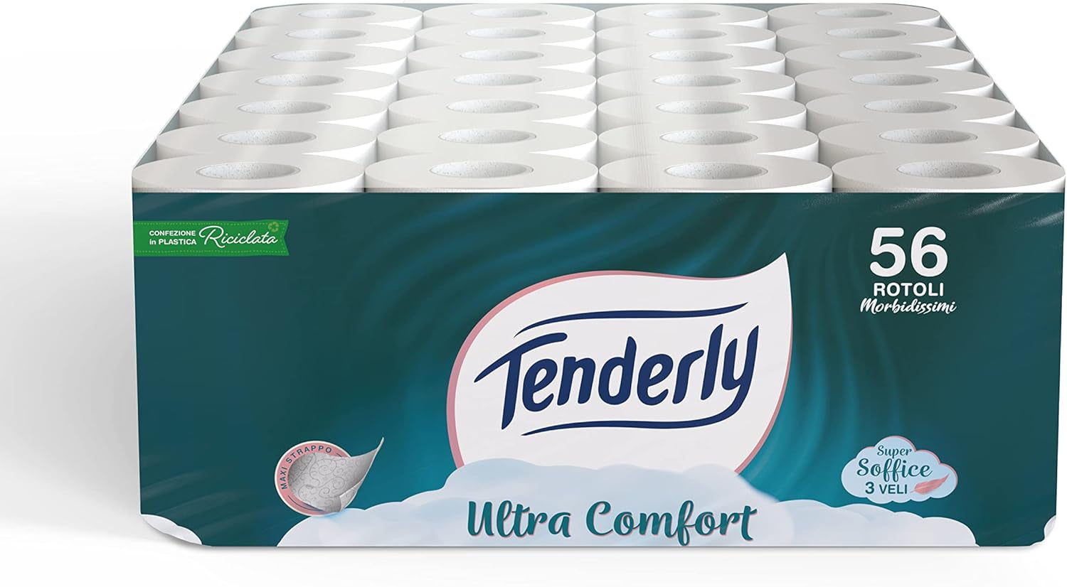 Ultracomfort, hârtie igienică cu 3 straturi, 56 role de hârtie igienică foarte moale și pură, testată dermatologic pentru pielea sensibilă, confort și delicatețe garantate