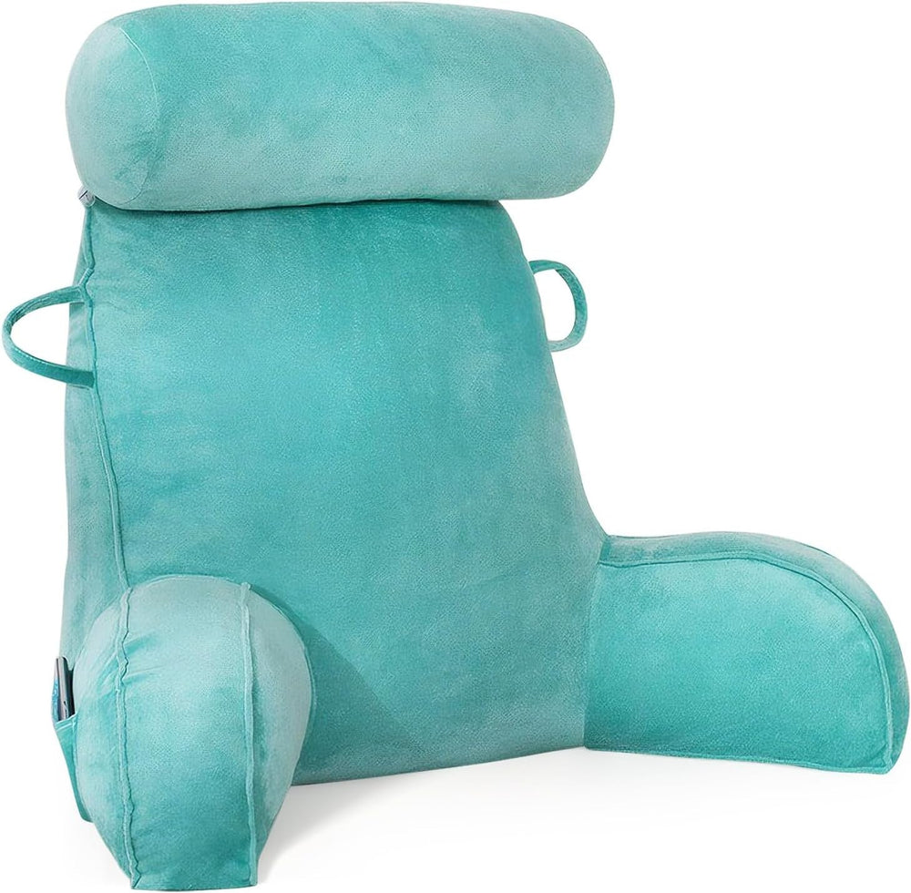 Pernă de citit XL pentru pat și canapea cu rolă detașabilă pentru gât, pernă ideală pentru spate pentru adulți cu spumă cu memorie pentru citit confortabil, lucru, joacă, vizionat la televizor, relaxare (roz)