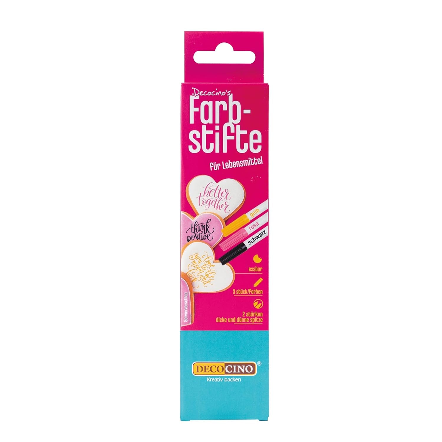 Marcatoare alimentare DECOCINO – Set de 3 – Markere comestibile cu colorant alimentar – Pentru decorarea prăjiturilor, torturi și multe altele – Fără gluten și lactoză