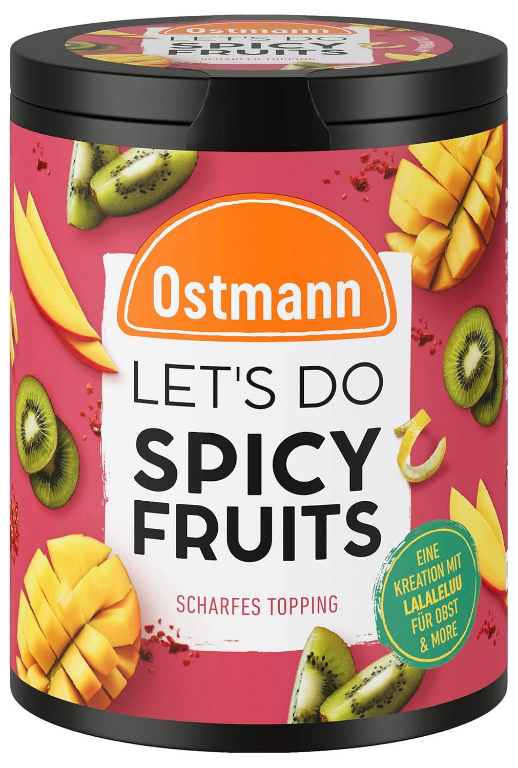 Ostmann Gewürze - Let's Do Spicy Fruits | Würzmischung für süßes Obst kreiert von Lalaleluu | scharfes Obst-Topping mit Chili und Pfeffer, lecker auf Apfel oder Mango | 70 g in recyclebarer Metalldose
