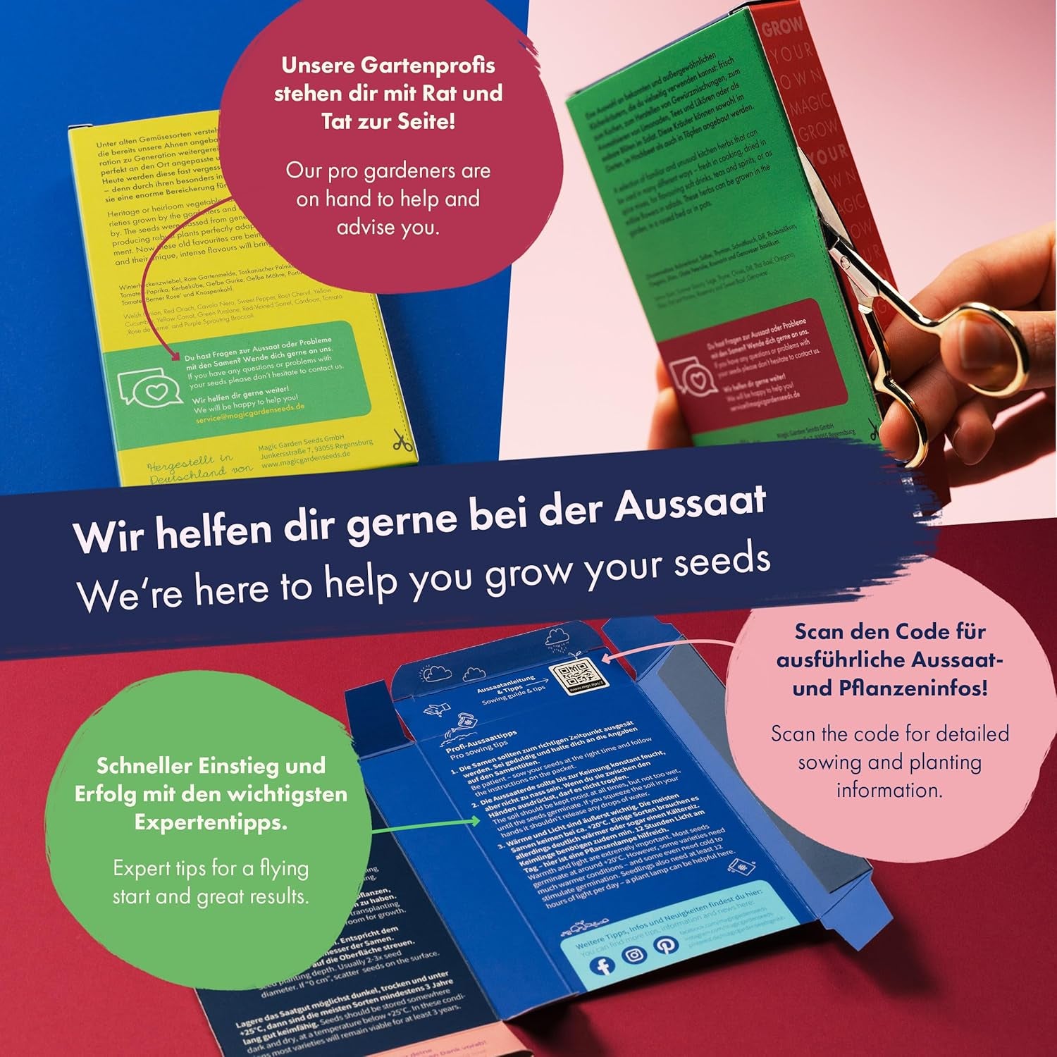 Curcubeu înflorit - 6 amestecuri de flori cu polenizare liberă - spectaculoase și colorate - set de semințe pentru începători, ca un mic cadou sau pentru uz personal