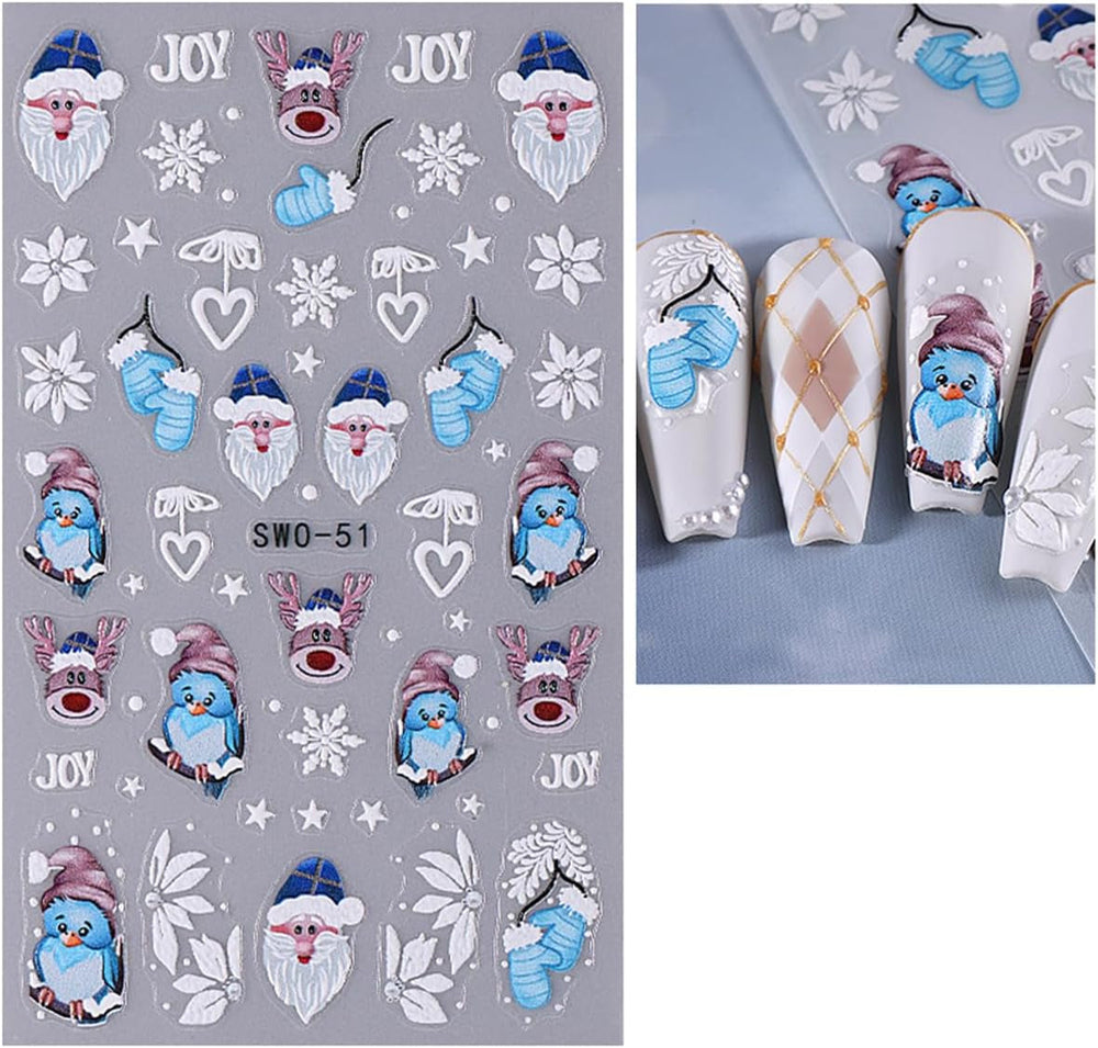 JMEOWIO Nagelsticker Weihnachten 6 Blatt Nail Art Sticker Selbstklebend Nagelaufkleber Schneeflocke Winter Urlaub Süß Dekoration Nageldesign Zubehör