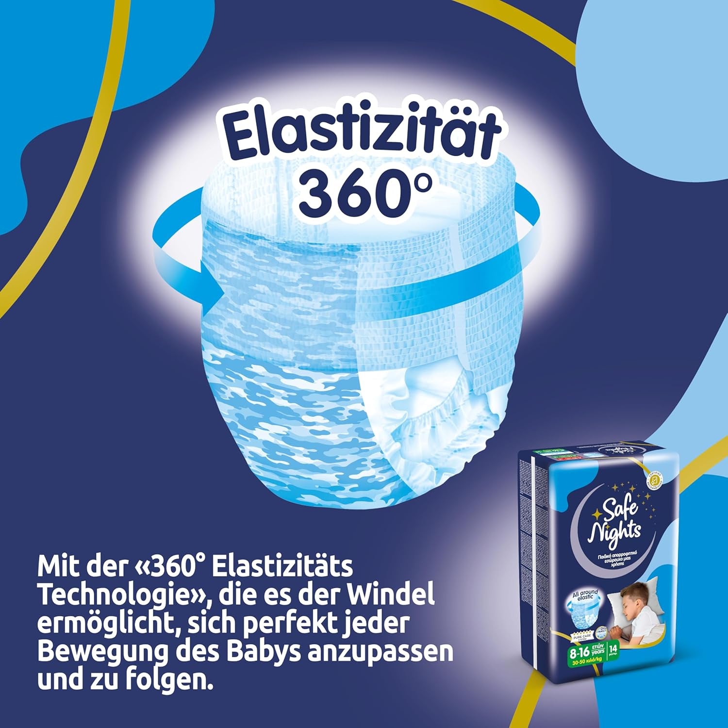 Safe Nights Boy, chiloți de noapte pentru vârste 8-16 ani (30-50 kg), 84 bucăți