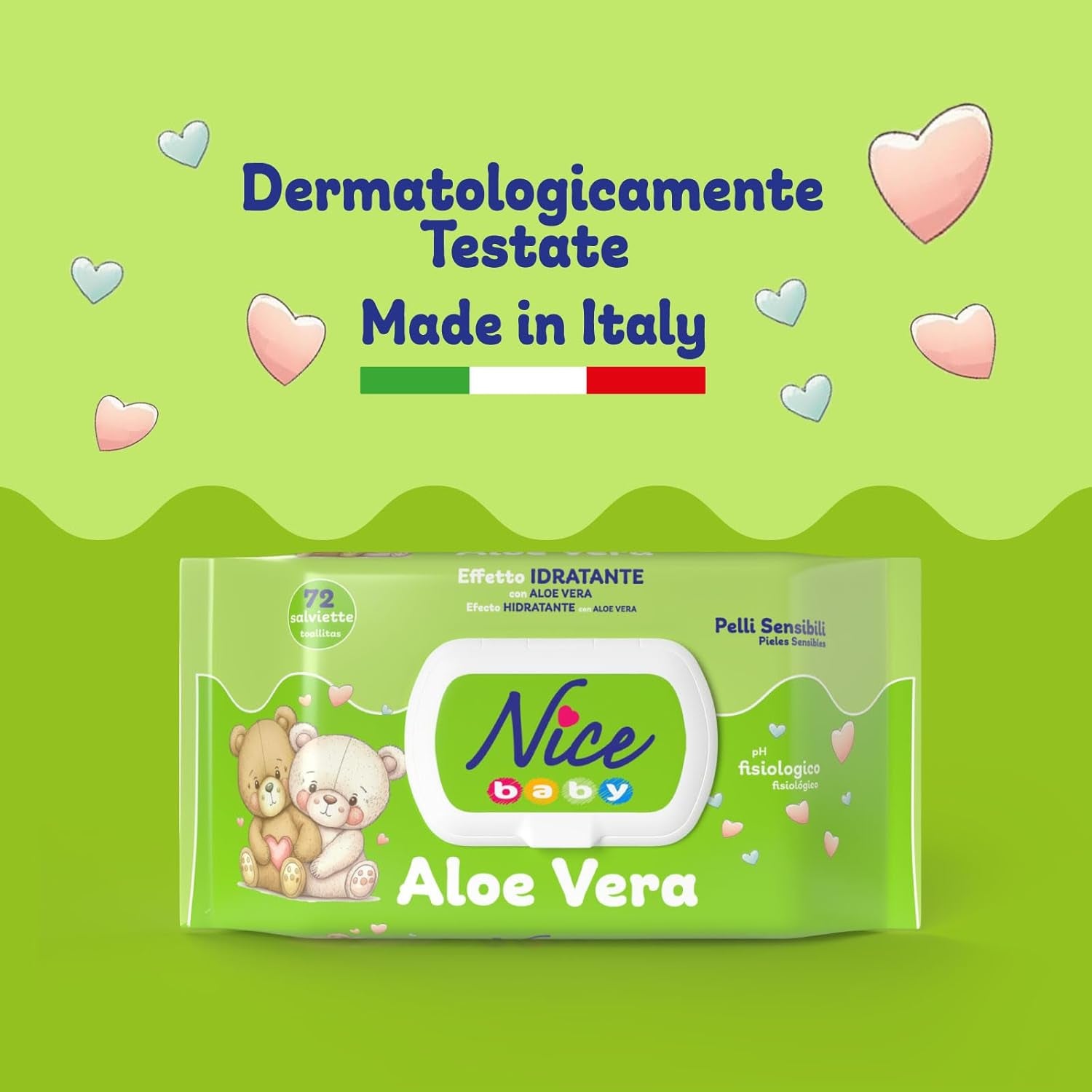 Șervețele demachiante pentru copii și bebeluși – cu aloe vera și ulei de argan – testate dermatologic – valoare pH fiziologică – format maxi: pachet de 72 de șervețele – Nice