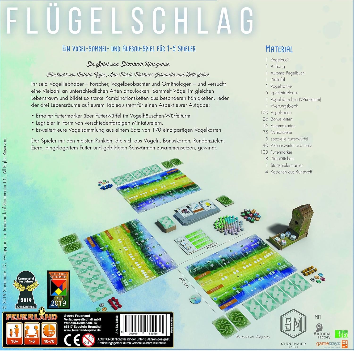 Feuerland Spiele 104-146-901 63558 Wingspan Board Game German Edition - Kennerspiel des Jahres 2019 (Premiul criticii)