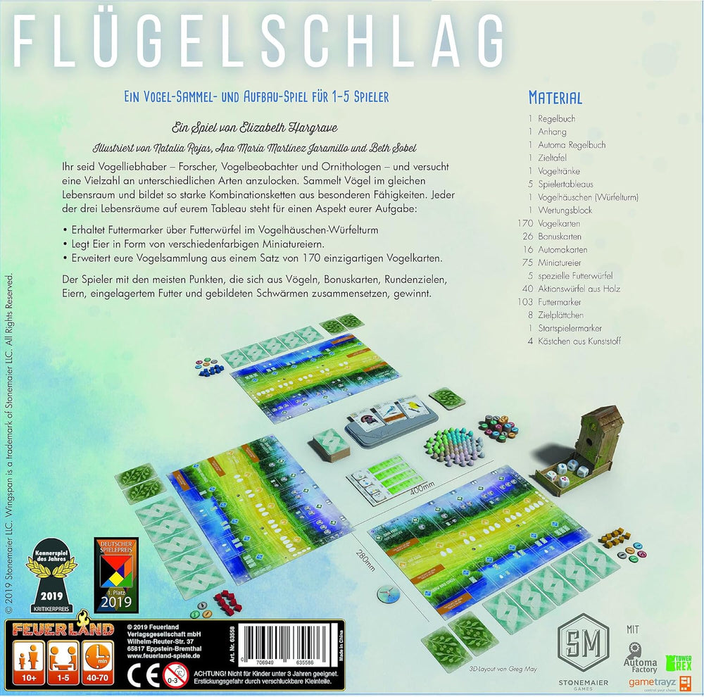Feuerland Spiele 104-146-901 63558 Wingspan Board Game German Edition - Kennerspiel des Jahres 2019 (Premiul criticii)