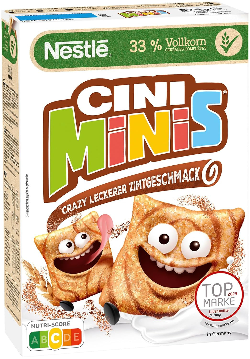Nestlé CINI MINIS, Muesli cu scorțișoară, 37% cereale integrale vitale, cu vitamine, calciu și fier, fulgi crocanți, pachet de 7 (7x375g)