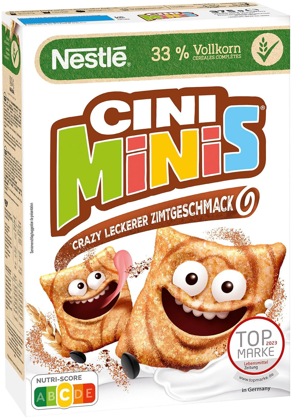 Nestlé CINI MINIS, Muesli cu scorțișoară, 37% cereale integrale vitale, cu vitamine, calciu și fier, fulgi crocanți, pachet de 7 (7x375g)