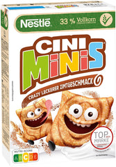 Nestlé CINI MINIS, Muesli cu scorțișoară, 37% cereale integrale vitale, cu vitamine, calciu și fier, fulgi crocanți, pachet de 7 (7x375g)