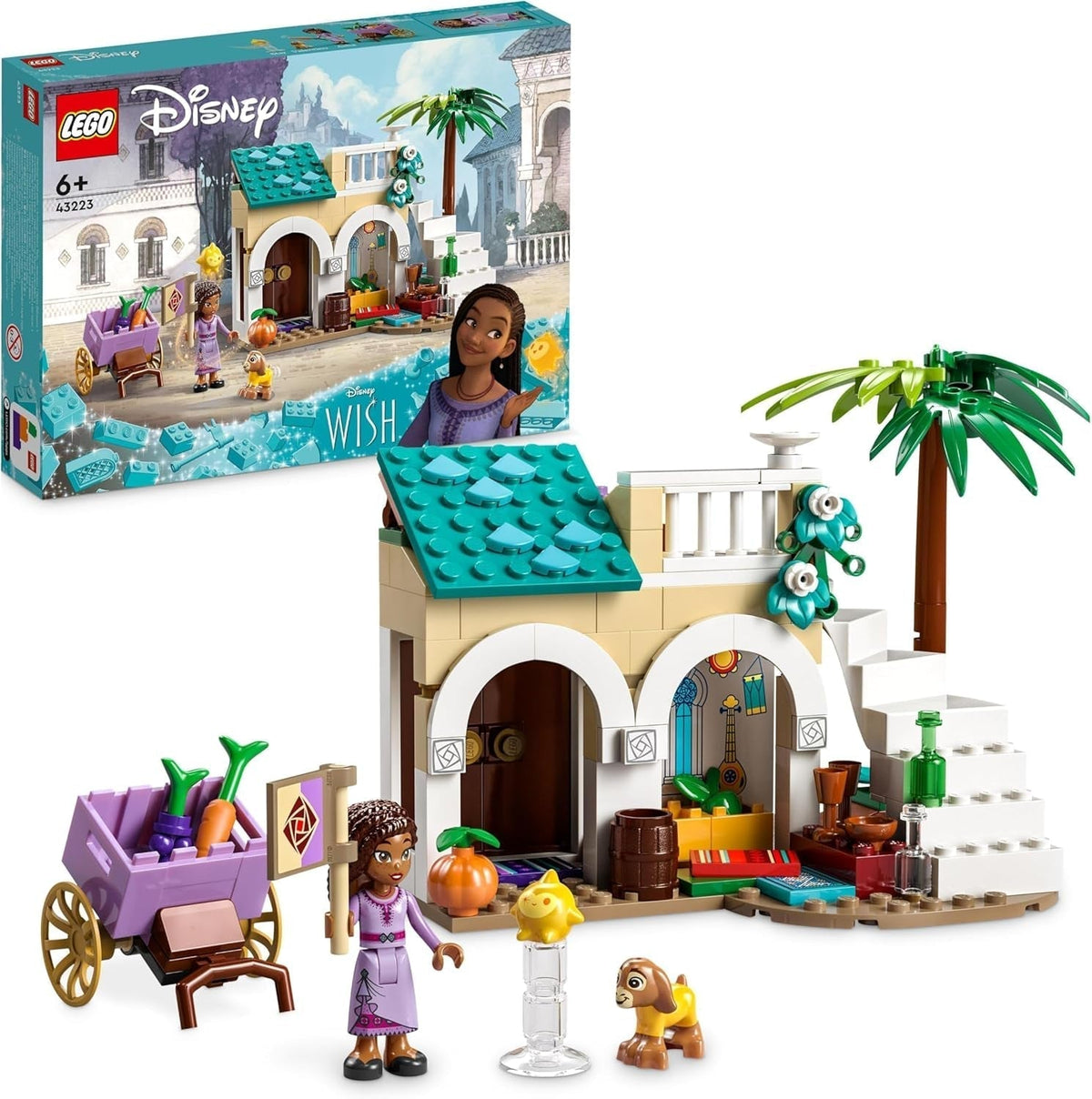 LEGO 43223 Disney Wish Asha în orașul Rosas, set de film Wish cu piață, mini păpușă Asha, Valentino ca capră de jucărie și figuri de stele, cadou pentru copii de la 6 ani, fete și băieți Seturi de constructie Besuche den LEGO-Store Singur