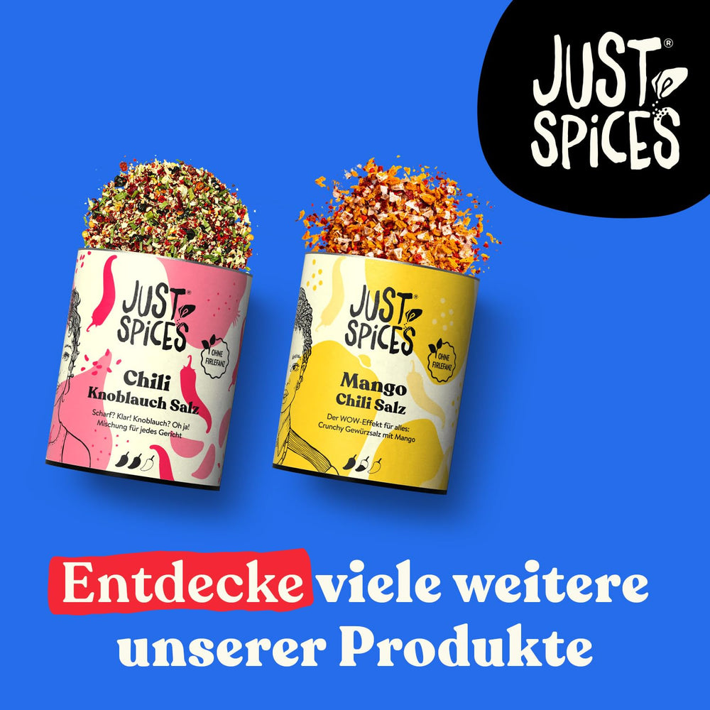 Just Spices Chili Knoblauch Salz I Gewürzmix, der zu allen Gerichten schmeckt I Gewürzdose, 55 g